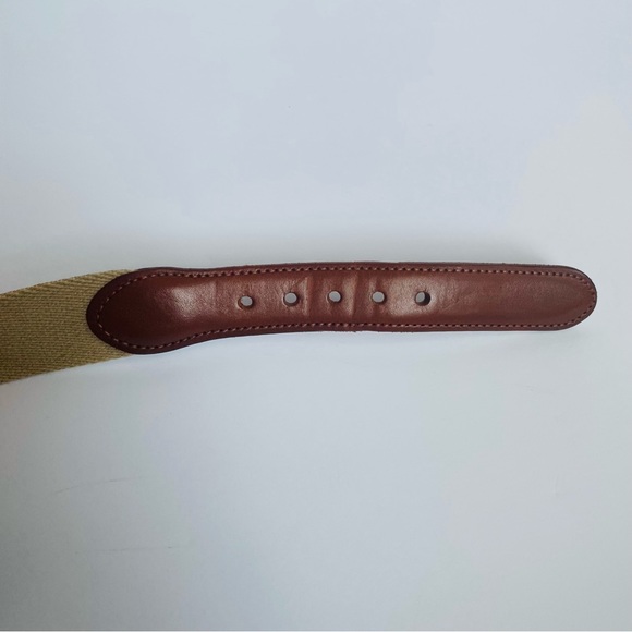 Mens Orvis belt size 42” fabric and leather belt brass buckle khaki and brown - Picture 6 of 11